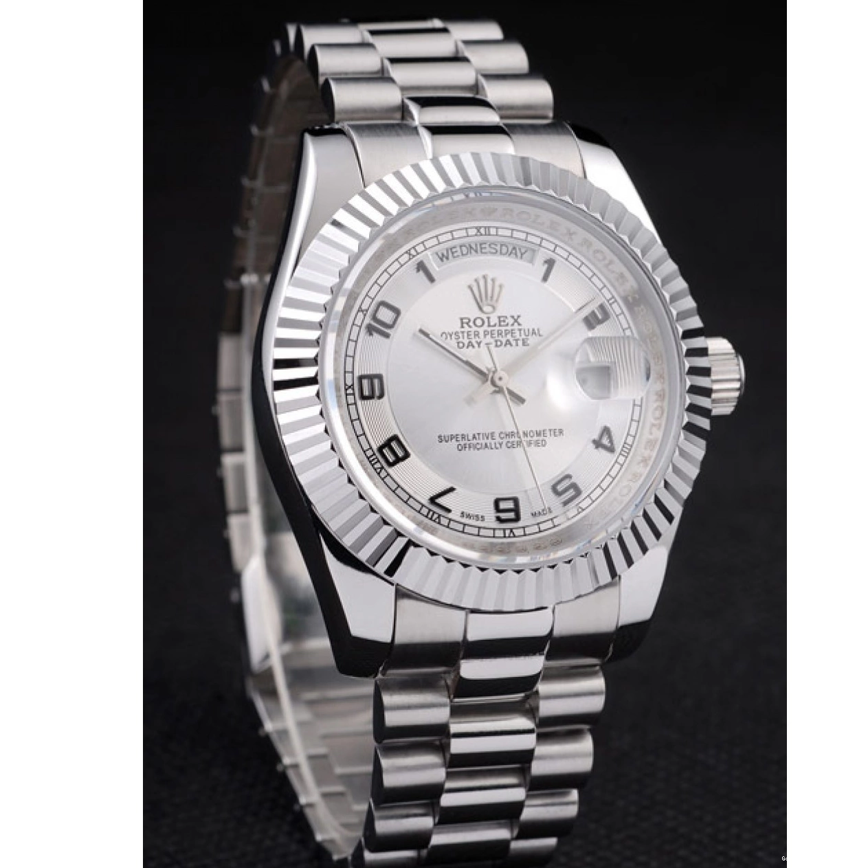 AAA Replica Watches Steel Dial Rolex Day-Date Stainless Polished White 0822